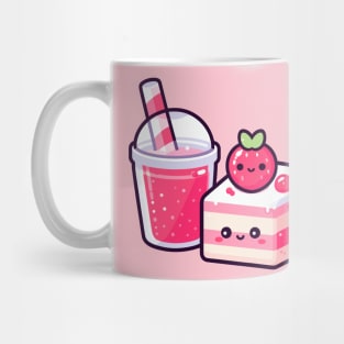 Kawaii Style Cute Strawberry Cake and Drink | Cutesy Design for Kawaii Food Lovers Mug